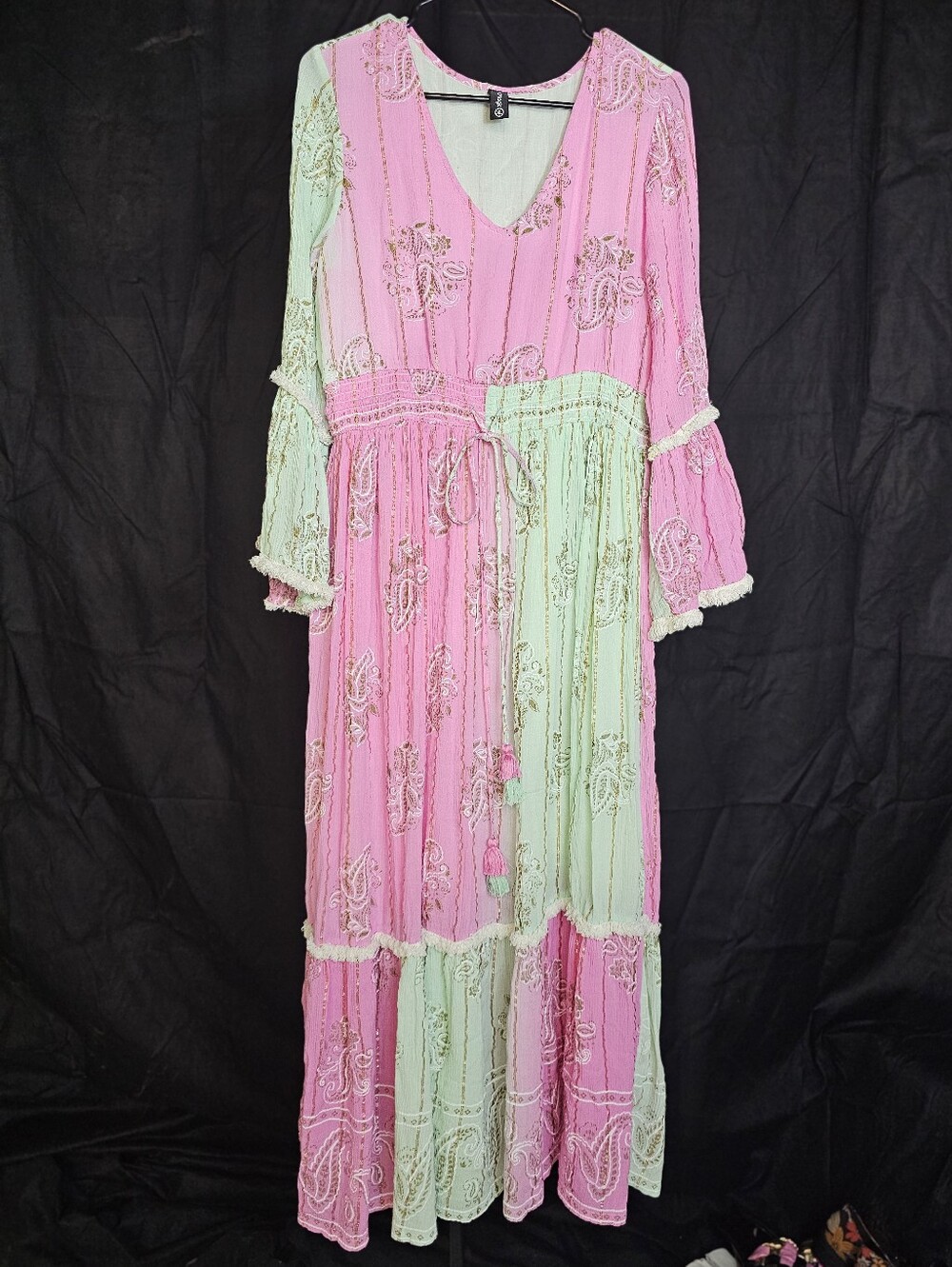 Anthropologie Pink and Mint Paisley Maxi Dress